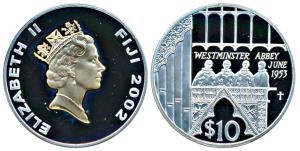 Fiji, Elizabeth II, Silver 10 Dollars, 28.28g, 2002, Queen's Golden Jubilee, Westminster A