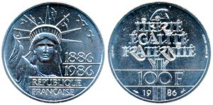 France, Silver Piedfort, 30g, 1986, Lettering: 1886 1986 RÉPUBLIQUE FRANÇAISE. Uncirculate
