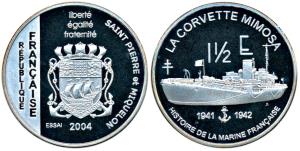 France, Saint-Pierre and Miquelon, Silver 1.½ Euro, 2004, Proof.