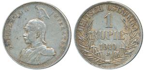 German East Africa, Wilhelm II, Silver Rupie, 11.58g, 1910, J Mint Mark (KM 10). Very Fine