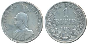 German East Africa, Wilhelm II, Silver Rupie,11.45g, 1912, J Mint Mark, KM 10. Very Fine+.