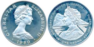 Gibraltar, Elizabeth II, Silver One Crown, 28.28g, 1980, 80th Anniversary of the birth of 