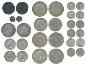 EIC, William Rupee; Great Britain, George V, ½ Crown 1922; Florin 1921; George VI, Half Si