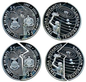 Kiribati/Samoa, Silver 5 Dollars, 12.5g, 2,000, two piece puzzle coins, the two jiggered e