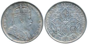Straits Settlements, Edward VII, Silver Dollar, 26.50g, 1904, rev. artistic design within 