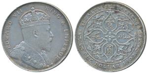 Straits Settlements, Edward VII, Silver Dollar, 20.14g, 1907, rev. artistic design within 