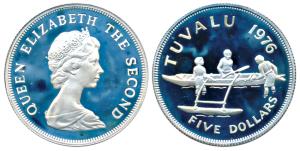 Tuvalu, Elizabeth II, Silver 5 Dollars, 28.28g, 1976, Uncirculated.