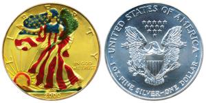 United States of America, Liberty, Silver 1 Dollar, 1 oz, 31.28g, 2000, coloured coin (KM 