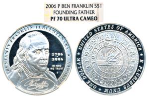 United States of America, Silver Dollar, 26.73g, 2006, Benjamin Franklin, 300th Birth Cent