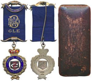 Masonic Medal, Brass, Justice Truth Philanthropy on blue enamel, surmounted by a crown, aw