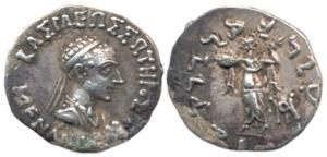 Indo-Greeks, Menander I (c. 160-145 BC), Silver Drachm, 2.4g, Bilingual series, obv. diade