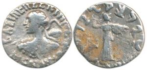 Indo-Greeks, Menander I, Silver Drachm, 2.28g, Bilingual series, obv. diademed bust to lef