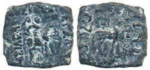 Indo-Scythians, Azes II (c. 35 BC - 5 AD), Copper Square Drachma, 10.09g, obv. king mounte