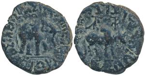 Indo-Scythians, Azes II, Copper Pentachalkon, 12.02g, obv. elephant standing to right, let