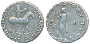 Indo-Scythians, Azes II, Silver Tetradrachm, 9.18g, obv. king mounted on a horse to right,