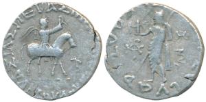 Indo-Scythians, Azes II, Silver Tetradrachm, 9.32g, obv. king mounted on a horse to right,