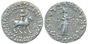Indo-Scythians, Azes II, Silver Tetradrachm, 9.14g, obv. king mounted on a horse to right,