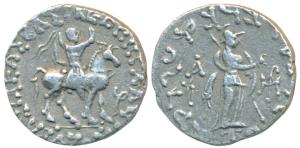 Indo-Scythians, Azes II, Silver Tetradrachm, 9.17g, obv. king mounted on a horse to right,