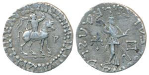 Indo-Scythians, Azes II, Silver Tetradrachm, 9.17g, obv. king mounted on a horse to right,