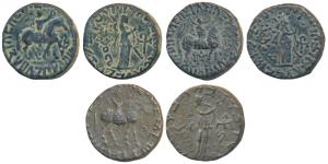 Indo-Parthians, Gondophares, Copper Tetradrachm (3), obv. king holding a whip, mounted on 