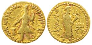 Kushanas, Kanishka I (c. 127/8-152 AD), Gold Dinar, 7.88g, Mint II (B), 1st emission, obv.