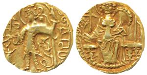Kushanas, Kipanada (c. 340-360 AD), Gold Dinar, 7.78g, obv. king nimbate standing left, ho