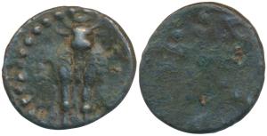 Western Kshatrapa, Kardamaka family, Damasena, Potin, 1.81g, obv. a bull facing front, wit
