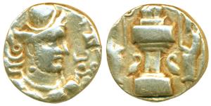 Indo-Sasanian, Sind, Vahram (Bahram) V (420-438 AD), Base Gold Dinar, 7.02g, obv. wearing 