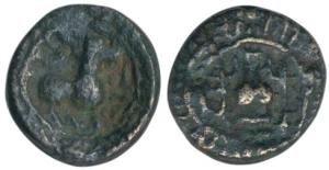 Vishnukundin Dynasty (c. 450-615 AD), Copper base alloy Unit, 5.68g, obv. lion to right wi