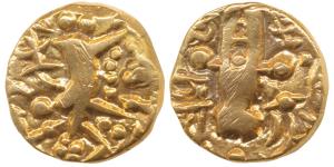 Karkotakas of Kashmir, Pratapaditya (5th century AD), Base Gold, 7.41g, obv. seated goddes