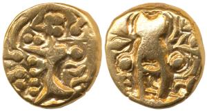 Karkotakas of Kashmir, Pratapaditya, Base Gold, 7.42g, obv. seated goddess with legend, re