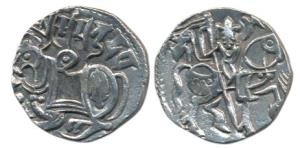 Hindu Shahis of Kabul and Ohinda, Samantadeva, Silver Drachma, obv. recumbent bull facing 