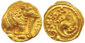 Western Gangas, Gold Gajapati Pagoda, 3.74g, obv. caparisoned elephant to right chewing su