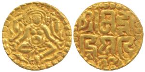 Kalachuris of Tripuri, Gangeya Deva (1015-1040 AD), Gold 4 ½ Masha, 3.98g, obv. Goddess La