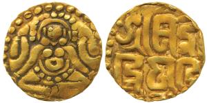 Kalachuris of Tripuri, Gangeya Deva, Gold 4 ½ Masha, 4.06g, obv. Goddess Lakshmi seated we