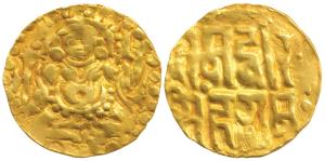 Veer Simha Rama (c. 1180 AD), Gold 4 ½ Masha, 3.6g, obv. Goddess Lakshmi seated, rev. Shri