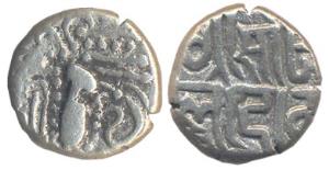 Somaladevi, Queen of Bhima II of Gujarat (1120-1130 AD), Silver Drachm, 4.48g, obv. typica