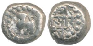 Chowhans of Ranthambhor, Jaitra Simha (c. 1275 AD), Silver Dramma, 4.32g, obv. lion facing