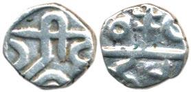 Vijayanagar Empire, Harihara II (1377-1404 AD), Silver Pagoda, 1.75g, obv. Sri Hari in Nag