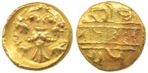 Vijayanagar Empire, Achyuta Deva Raya (1529-1542 AD), Gold ½ Pagoda, 1.17g, obv. Gandabher