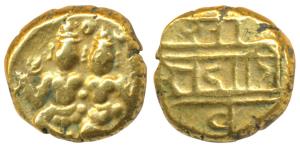 Vijayanagar Empire, Sadashiva Raya, Gold Pagoda, 3.40g, obv. Lakshmi-Narayana (Vishnu and 