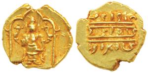 Vijayanagar Empire, Venkitapati Raya III (1630-1641 AD), Gold ½ Pagoda, 1.73g, obv. Tirupa