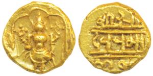 Vijayanagar Empire, Venkitapati Raya III, Gold ½ Pagoda, 1.72g, obv. Tirupati Balaji / Ven