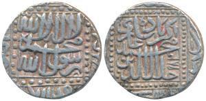 Akbar, Silver Rupee, 11.34g, Agra Mint, AH 984, Kalima type, legend within dotted square a