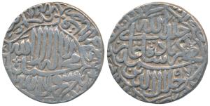 Akbar, Silver Rupee, 11.39g, Agra Mint, AH 970, Kalima type, legend within scalloped borde