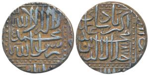Akbar, Silver Rupee, 11.38g, Ahmedabad Mint, AH 987 Kalima within dotted square (KM 80.2).