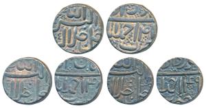 Akbar, Silver Rupee (3), Ahmedabad Mint, Ilahi type, Month Aban Year 48; Azar Year 41; Khu