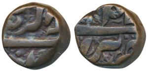 Akbar, Copper ½ Dam, 9.67g, Berar Mint, Tanka Akbar Shahi, RY 47, peculiar cross and symbo