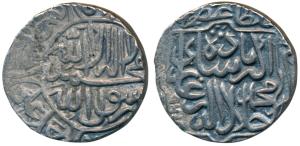 Akbar, Silver Rupee, 11.27g, Narnol Mint (mint name off flan), AH 964, Kalima type (KM 80.