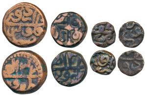 Akbar, Copper Dam, ½, 1/8 and 1/16, 20.03g, 10.01g, 2.22g and 1.59g, Urdu Zafar Qarin Mint